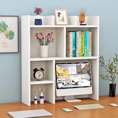 Imagem de Estante de mesa, dormitório de mesa, prateleira de armazenamento de madeira para mesa, organizador de estante de madeira, estante de estudantes, estante skinny, estante de madeira em miniatura