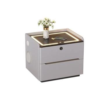 Imagem de Mesa lateral multifuncional de madeira mesa de cabeceira moderna com duas gavetas para quarto, sala de estar prateleira de armazenamento (grande)