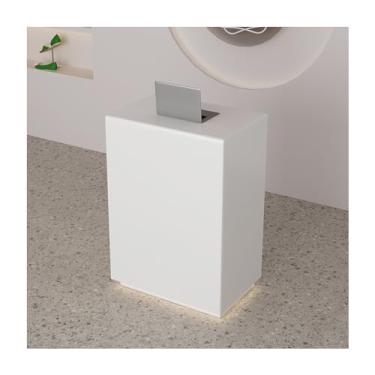 Imagem de Recepção com balcão, recepcionista com luzes LED, mesa de recepção moderna para computador, balcão de recepção com gavetas com trava, balcão de varejo para saguão, escritório, salão de beleza (Cor: Wh