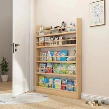 Imagem de Prateleira organizadora de revistas com porta atrás, prateleira de livros de madeira, 3/4/5/6 camadas atrás da porta para espaço estreito interno, sala de estar, escritório em casa, 50 x 10 x 145 cm