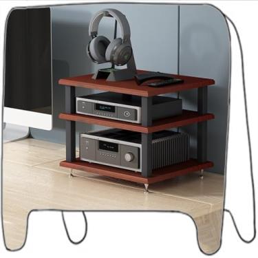 Imagem de Armário de armazenamento AV 2, 3, 4 camadas, suporte para leitor de CD, torre de áudio, prateleiras de madeira, centro de mídia de canto doméstico (nogueira clara, 4 camadas/40 x 35 x 55 cm)