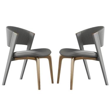 Imagem de Cadeiras de cozinha estofadas de meados do século - Conjunto de 2 | Cadeiras de jantar modernas com estofamento de couro sintético e pernas de metal | Cadeiras elegantes para sala de jantar e área de