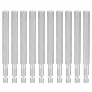 Imagem de HARFINGTON 10 peças chave sextavada broca 5/40.6 cm SAE 1/10.2 cm haste sextavada 4" (100 mm) comprimento S2 aço chaves de impacto magnéticas grau industrial, chave de fenda elétrica hexagonal, cinza