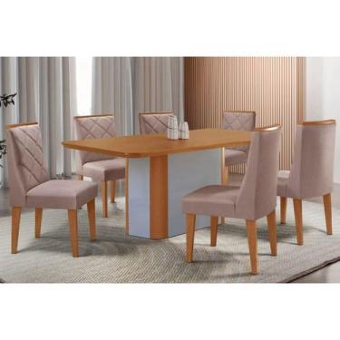 Imagem de Sala Jantar Mesa Pietá Tampo Curvo 180cm+6 Cadeiras Pietá Madeira Natu