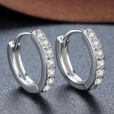 Imagem de Brincos de argola pequenos para mulheres, banhados a prata, leves, zircônia cúbica, presente, One Size, Metal, Sem pedra preciosa