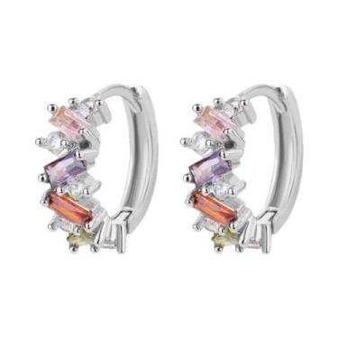 Imagem de Brinco De Argola De Aço Inoxidável Com Zircônia Arco-Íris Para Mulhere