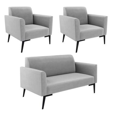 Imagem de Sofá Namoradeira Com 2 Poltronas Pés Villach Marisa Suede D03 - D\'rossi Cor Cinza