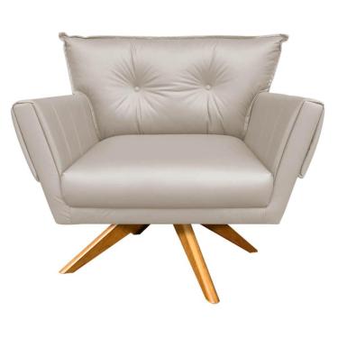 Imagem de Poltrona Giratória Anitta Corino Bege Base de Madeira