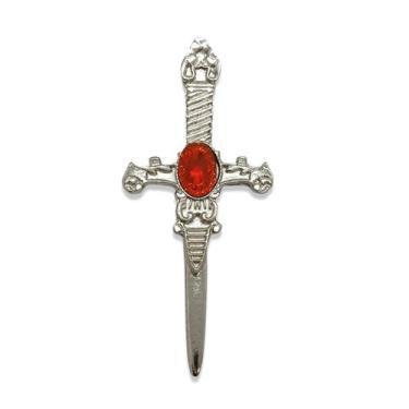 Imagem de Adaga Antiga Decorativa Metal Prata Brilho 8 cm Vermelha - Flash