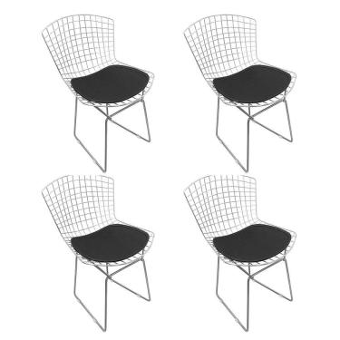 Imagem de Kit 4 Cadeiras Bertoia Cromadas Com Assento Sintético Preto