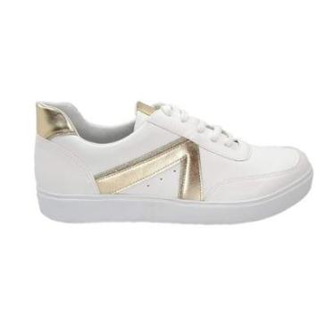 Imagem de Tênis Branco Feminino Casual com Detalhes Dourados Estilo Fashion Confortável 927414-Feminino