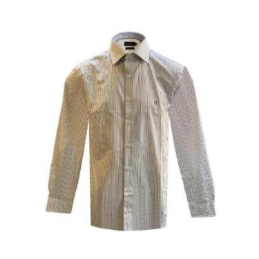 Imagem de Camisa Individual Listrada Slim Fit Manga Longa Branca-Masculino