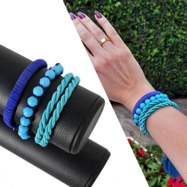 Imagem de Mix C/03 Pulseiras Feminina Verão Fashion Azul Moda Tendência - Granad