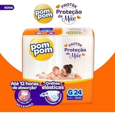Imagem de Fralda Infantil Pom Pom Mamãe/Derma Protek, 1 pacote, G, 26 unidades