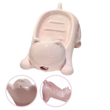 Imagem de Saboneteira Gatinho Porta Sabonete Gato Lavabo Banheiro Box Pia Bancada Mesa Divertido Decoracao Drenagem Antiderrapante