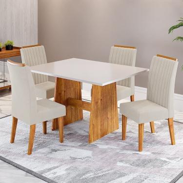 Imagem de Conjunto Sala de Jantar 4 Lugares Retangular Tampo de Mdp Belline Mel/Off White