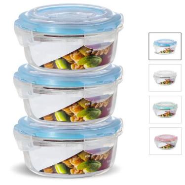 Imagem de Conjunto 3 Pote Vidro Hermético Marmita Tampa Plástico 620ml - U4home,