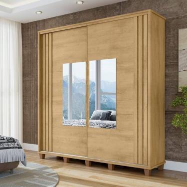 Imagem de Guarda-roupa Casal Monte Carlo 2 Portas Ripadas de Correr com Espelho 4 Gavetas Internas e Maleiros Cinamomo