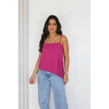 Imagem de Blusa Assimétrica Em Crepe Duna Com Alças Finas Elegante - rezie, Fúcs