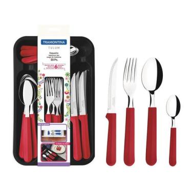 Imagem de Faqueiro Tramontina Inox Tulum 23299783 - 25 Peças, Vermelho, 25