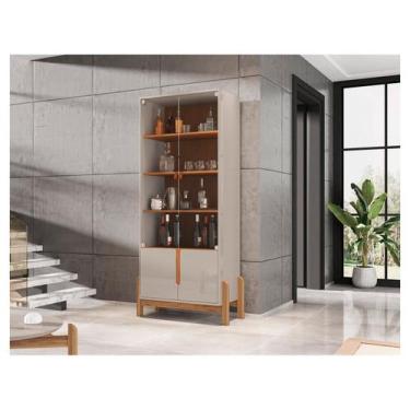 Imagem de Cristaleira Lizz 4 Portas - Casa D, Off White e Cedro
