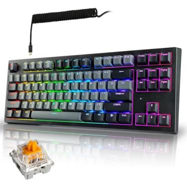 Imagem de TECWARE Teclado mecânico para jogos Phantom+ Elite 87 teclas RGB | 3 modos sem fio Bluetooth 5.0 2.4GHz e USB C com fio | 5 pinos Hot Swappable | Teclas PBT Double Shot | Interruptor laranja Wraith