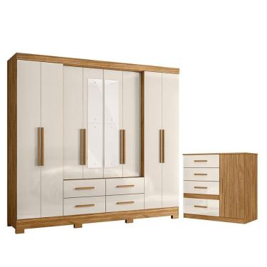 Imagem de Guarda Roupa Casal San Lorenzo com Espelho e Cômoda Vênus Freijó Off White – Moval