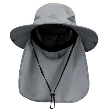 Imagem de Chapéu PFFY Sun Bucket de aba larga UPF 50+ com aba de pescoço cinza