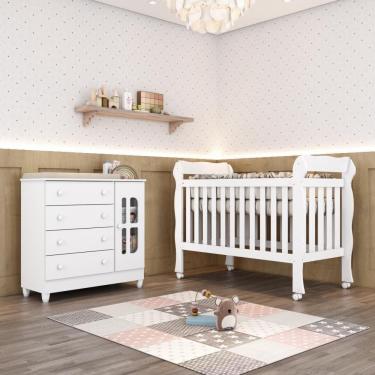Imagem de Quarto Bebê Berço Americano 3 em 1 Lila Cômoda Infantil Fraldário Gabrielle 100% MDF Branco Carolina Baby