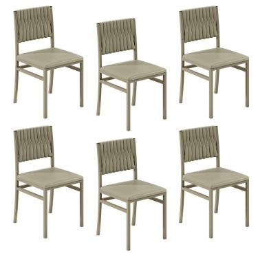 Imagem de Kit 6 Cadeiras para Sala de Jantar com Encosto em Malha Náutica Veneza Juta/Pérola