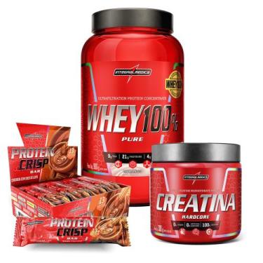 Imagem de Kit Whey 100% Morango + Crisps Bar + Creatina 300g - Integralmedica, C
