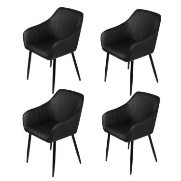 Imagem de Kit 4 Poltronas Volga Or Design PU Preto Base Metal