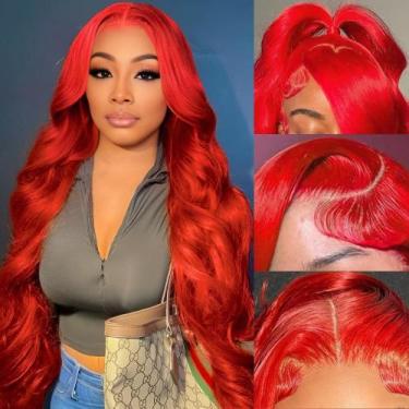 Imagem de Peruca mululi vermelha, cabelo humano de 30 polegadas, renda frontal c