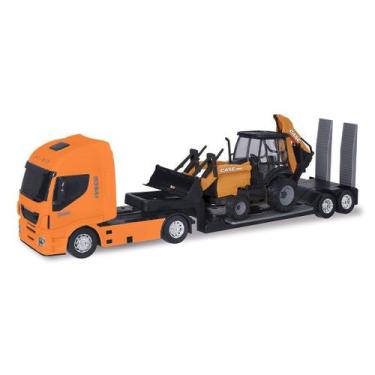 Imagem de Brinquedo Caminhão Iveco Hi Way Plataforma Retroescavadeira Case Const