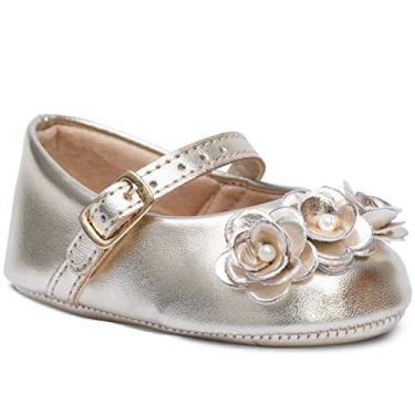 Imagem de Sapatilha Bebe Pópidi Infantil Menina Mini Flores 01.08 (Dourado, BR, Bebê, Alfa, G)