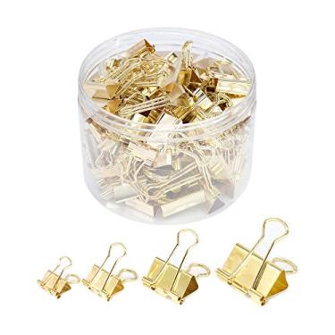 Imagem de YOPINK Grampos de papel para fichário, tamanhos variados (mini, pequeno, médio, grande), 100 clipes para materiais escolares de escritório (dourado)