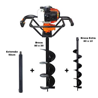 Imagem de KIT Perfurador de Solo Vulcan VPS520 2T 52CC 2,5HP com Broca 80x20cm + Broca Vulcan 80x12cm + Extensão 50cm com Pino Trava