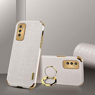 Imagem de Yepda Capa de Crocodilo Textura para Samsung Galaxy M52 Luxo Couro Capa Suporte de Anel de Rotação de 360 Graus Anti Impacto com Proteção de Câmera protetora à prova de choque 6.7 polegadas, Branco
