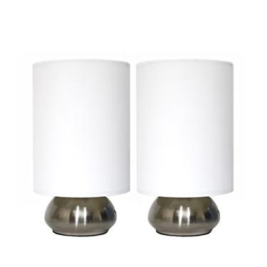 Imagem de Simple Designs LT2016-IVY-2PK Gêmeos Níquel Escovado Conjunto de 2 Mini Lâmpadas Touch com Persianas de Tecido, Marfim