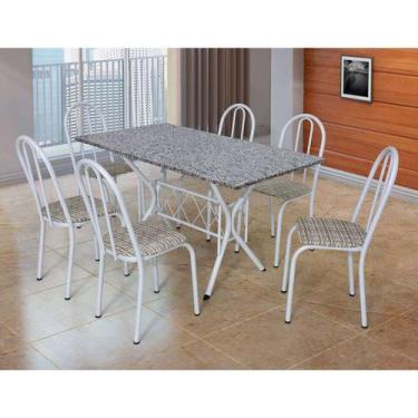 Imagem de Conjunto De Mesa Com 6 Cadeiras Bruna Branco E Estampa Rattan I - Arte