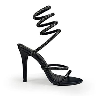 Imagem de Sandália Salto Fino Espiral Tendencia Luxo Cobra Peep Toe (Preto, br_footwear_size_system, adult, numeric, numeric_37)