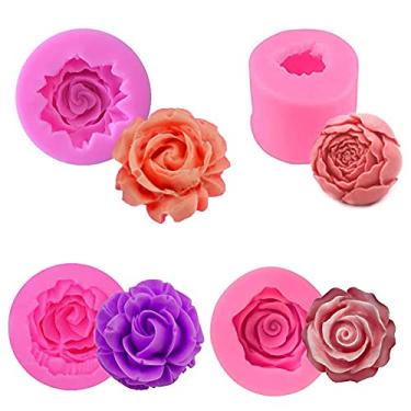Imagem de MEMOVAN Molde de silicone para sabonete de flor 3D, 4 peças, flor de rosa 3D, molde de fondant de silicone, molde de resina para decoração de bolos, chocolate, sabonete, artesanal, argila, loção, barra, cera, artesanato faça você mesmo