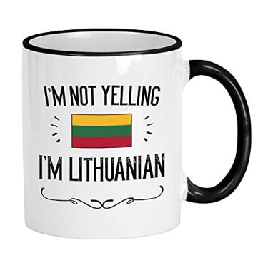 Imagem de Casitika Presentes lituanos. Caneca de café Not Yelling I'm Lituanian Ceramic 325 ml. Ideia presente para homens/mulheres orgulhosos da Lituânia com a bandeira do país.
