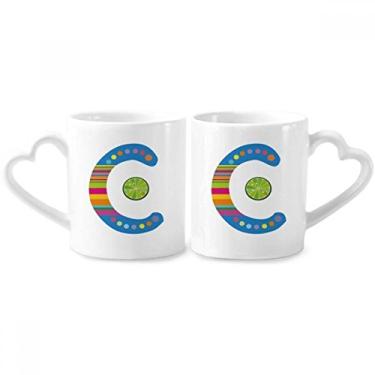 Imagem de C Alfabeto Laranja Frutas Bonito Padrão Casal Porcelana Conjunto de Caneca de Cerâmica Amante Copo Punho de Coração