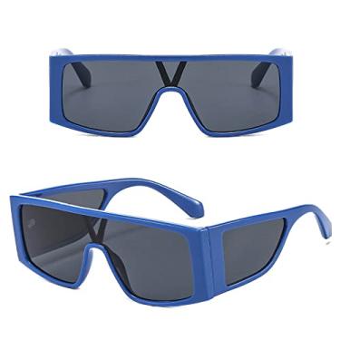 Imagem de Óculos de sol da moda com armação retangular tendências superdimensionados designer de luxo peça única óculos de sol branco hip hop grandes tons masculinos, azul preto, tamanho único