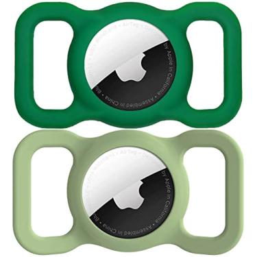 Imagem de SWINCHO Suporte para coleira de cachorro AirTag [pacote com 2] à prova d'água de silicone elástico de alta resistência para cães e gatos (verde noturno e abacate)