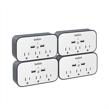 Imagem de Belkin Wall Mount Surge Protector - 3 AC Multiple Outlet Extender & 2 USB Ports - Flat Rotating Plug Wall Mount Cradle for Home, Office, Travel, Computer Desktop & Charging Brick (540 Joules) - 4 Pack