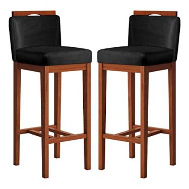 Imagem de Kit 2 Banquetas Média Estofadas com Encosto 39x93 Cm Líbia Madeira Maciça Suede Preto CCS