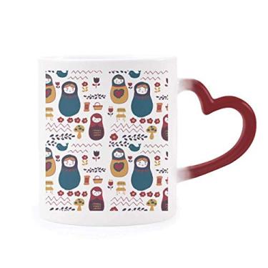 Imagem de Russia Dolls Pôster de flor russa Matryoshka caneca sensível ao calor copo de grés que muda de cor vermelha