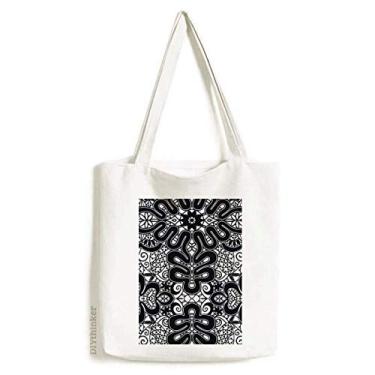 Imagem de Bolsa de lona preta e branca estilo rococó, sacola de compras, bolsa casual
